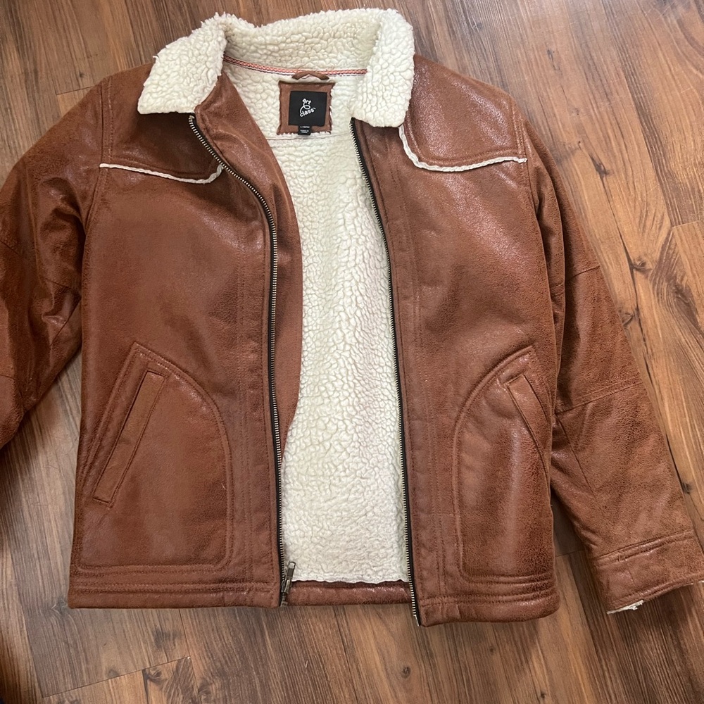 Girls fleece lined faux leather jacket